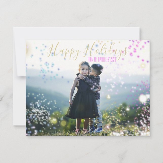 Tarjeta Festiva Felices Fiestas tu foto con brillo (Anverso)