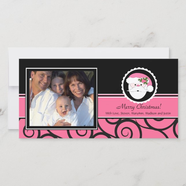 Tarjeta Festiva Felices Fiestas Únicas Fotografía Rosa (Anverso)