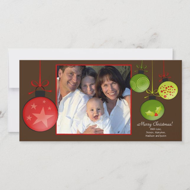 Tarjeta Festiva Felices Fiestas Únicas Navidades Oraments Photo Ca (Anverso)