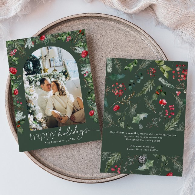 Tarjeta Festiva Felices Fiestas Verde 1 Arco Botánico Moderno Foto (Subido por el creador)