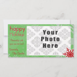 Tarjeta Festiva Felices Fiestas Verde/Rojo Tema del copo de nieve