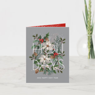 Tarjeta Festiva Felices Fiestas Verdes Bayas Dobladas