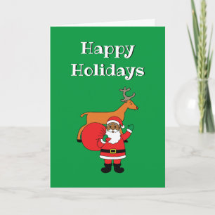 Tarjeta Festiva Felices Fiestas Verdes Santa Claus afroamericano