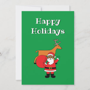 Tarjeta Festiva Felices Fiestas Verdes Santa Claus afroamericano