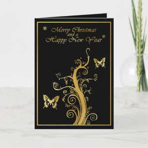Tarjeta Festiva Felices fiestas - Vino y Mariposa II