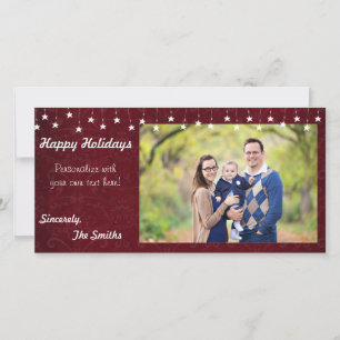 Tarjeta Festiva Felices Fiestas Vintage Star Luces Rojas 8x4