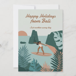 Tarjeta Festiva Felices Fiestas Vintage Surfing Olas Tropicales