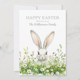 Tarjeta Festiva Felices Floraciones de Conejo Blanco de Pascua Per