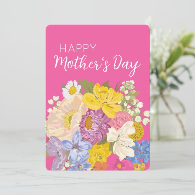 Tarjeta Festiva Felices florecientes del Día de la Madre (Anverso de pie)