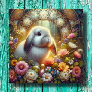Tarjeta Festiva Felices flores de Pascua Bunny Art Nouveau Pascua