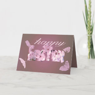 Tarjeta Festiva Felices Flores De Pascua Y Mariposas