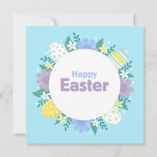 Tarjeta Festiva Felices flores y huevos de Pascua