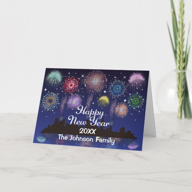 Tarjeta Festiva Felices fuegos artificiales de Año Nuevo (Anverso)