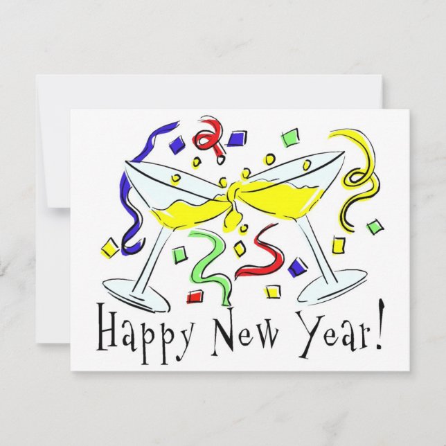 Tarjeta Festiva Felices Gafas Martini de Año Nuevo (Anverso)