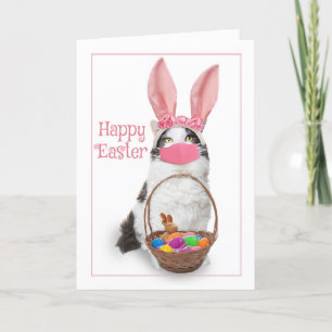 Tarjeta Festiva Felices Gatitos De Pascua Con Máscara De Cesta