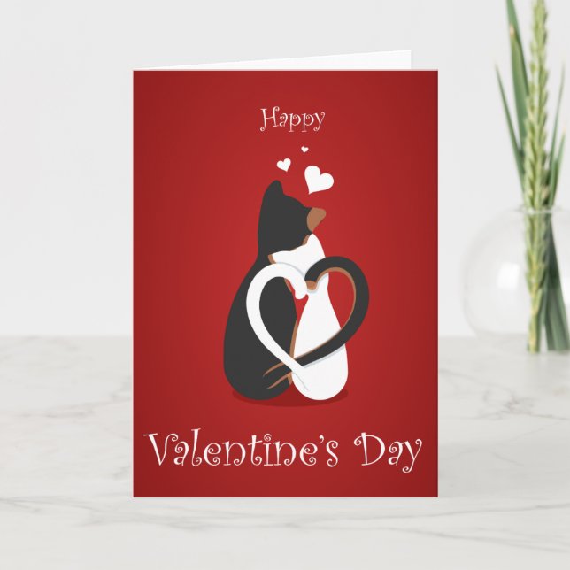 Tarjeta Festiva Felices gatitos negros y blancos de San Valentín (Anverso)