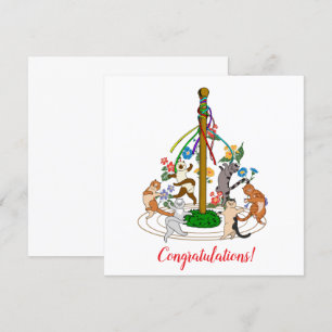 Tarjeta Festiva Felices gatos bailando alrededor del saludo Person