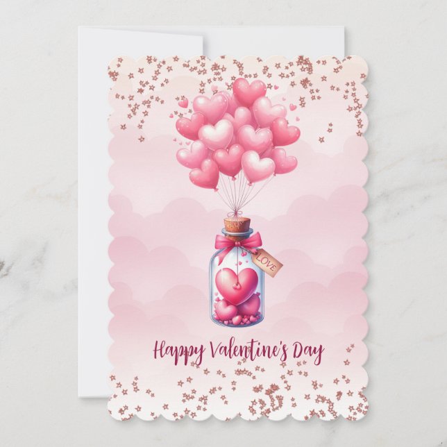 Tarjeta Festiva Felices globos del Día de San Valentín (Anverso)