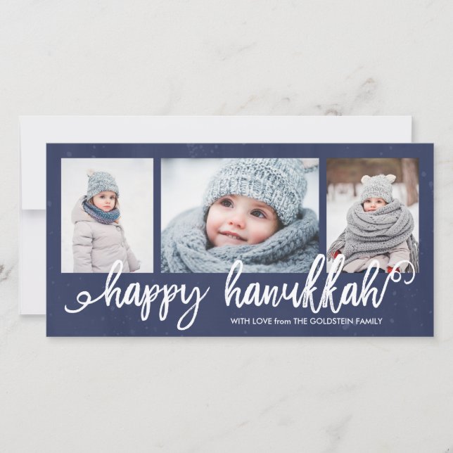 Tarjeta Festiva Felices hanukkah Script 3-Photo Holiday (Anverso)