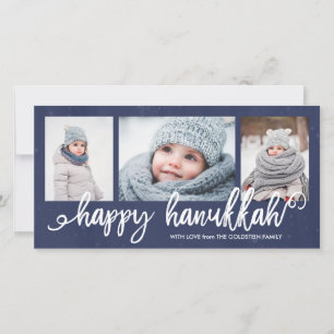 Tarjeta Festiva Felices hanukkah Script 3-Photo Holiday