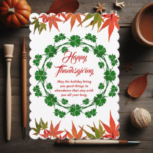 Tarjeta Festiva Felices hojas de arce verde de Acción de Gracias