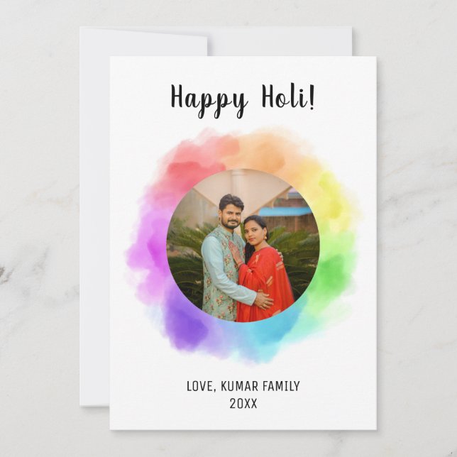 Tarjeta Festiva Felices holi, foto personalizada del festival indi (Anverso)