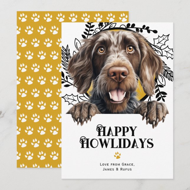 Tarjeta Festiva Felices Howlidays Alemán Cableado Perro de Puntero (Anverso / Reverso)