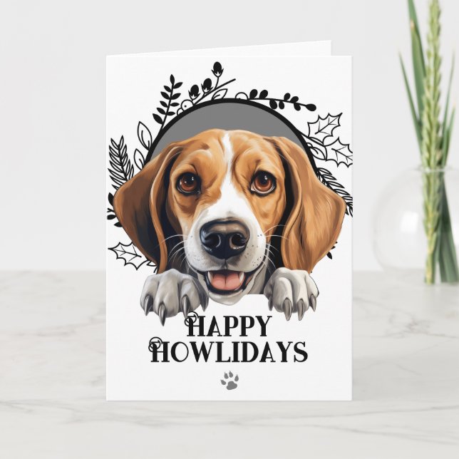 Tarjeta Festiva Felices Howlidays American Foxhound Dog Navidades (Anverso)