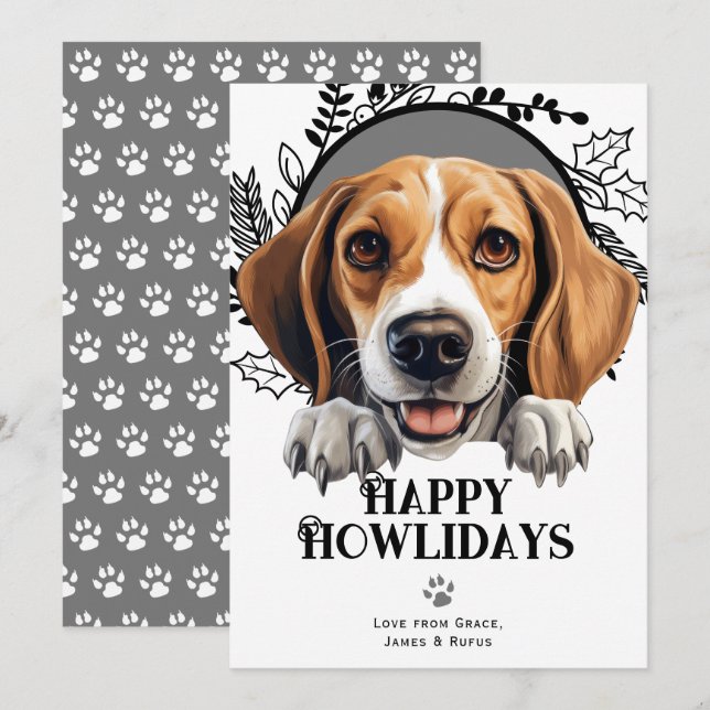 Tarjeta Festiva Felices Howlidays American Foxhound Dog Navidades (Anverso / Reverso)
