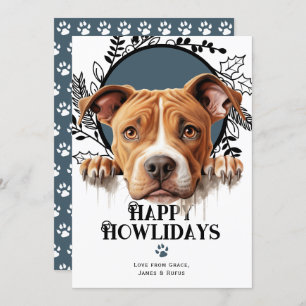 Tarjeta Festiva Felices Howlidays American Pit Bull Terrier
