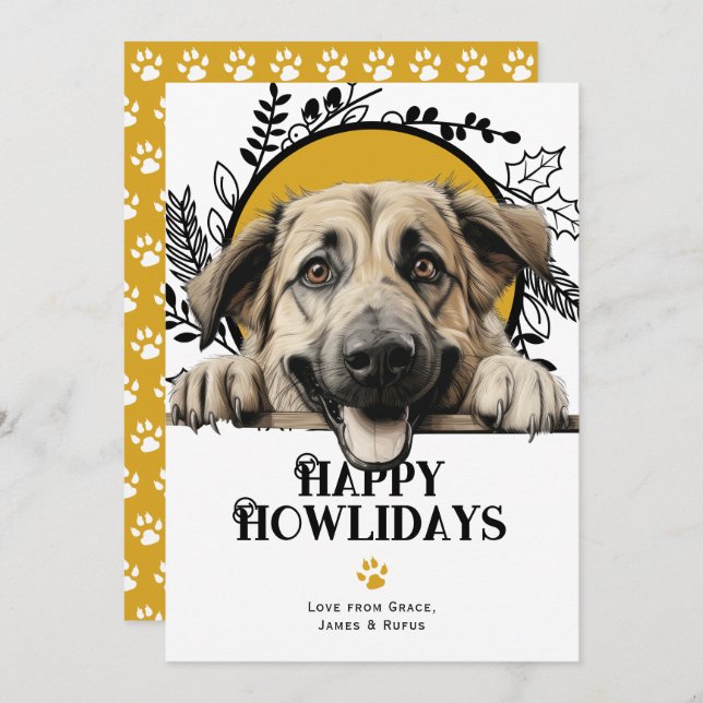 Tarjeta Festiva Felices Howlidays Anatolian Shepherd Dog (Anverso / Reverso)