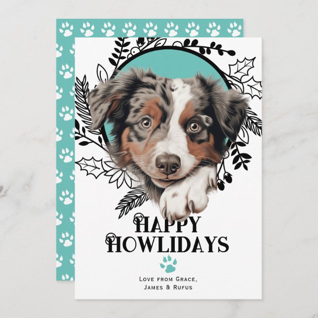 Tarjeta Festiva Felices Howlidays Australian Cattle Dog Navidades (Anverso / Reverso)