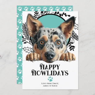 Tarjeta Festiva Felices Howlidays Australian Cattle Dog Navidades