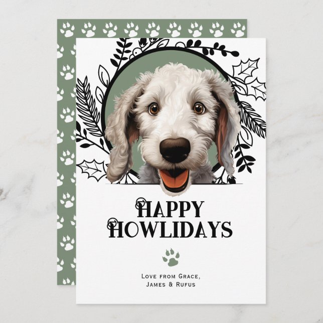 Tarjeta Festiva Felices Howlidays Bedlington Terrier Dog Navidades (Anverso / Reverso)