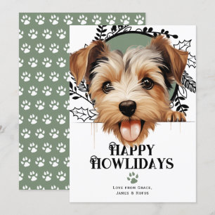Tarjeta Festiva Felices Howlidays Biewer Terrier Dog Navidades
