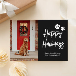 Tarjeta Festiva Felices Howlidays Black Calligraphy Mascota Photo