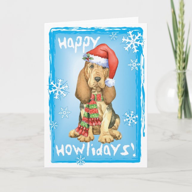 Tarjeta Festiva Felices Howlidays Bloodhound (Anverso)