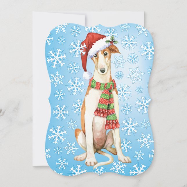 Tarjeta Festiva Felices Howlidays Borzoi (Anverso)