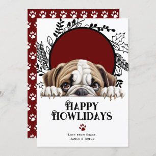 Tarjeta Festiva Felices Howlidays Bulldog Británico Perro Navidade