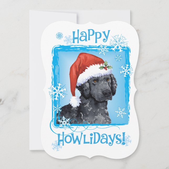 Tarjeta Festiva Felices Howlidays Curly Coated Retriever (Anverso)