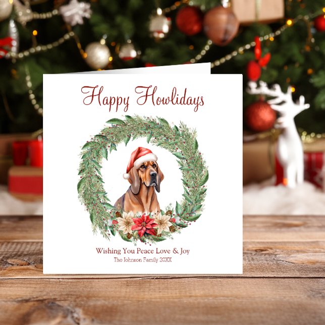 Tarjeta Festiva Felices Howlidays Cute Bloodhound Dog (Subido por el creador)