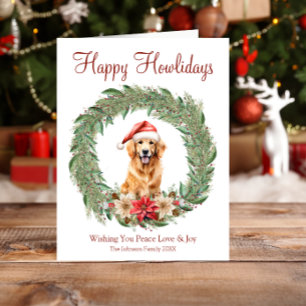 Tarjeta Festiva Felices Howlidays Cute Golden Retriever Dog