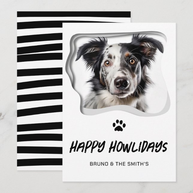 Tarjeta Festiva Felices Howlidays Cute Navidades de Perros Blancos (Anverso / Reverso)