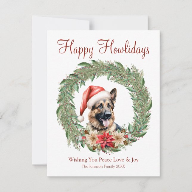 Tarjeta Festiva Felices Howlidays Cute Pastor Alemán (Anverso)