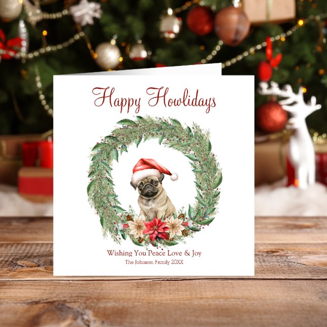 Tarjeta Festiva Felices Howlidays Cute Pug Dog (Subido por el creador)
