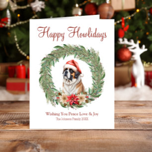 Tarjeta Festiva Felices Howlidays Cute Saint Bernard Dog