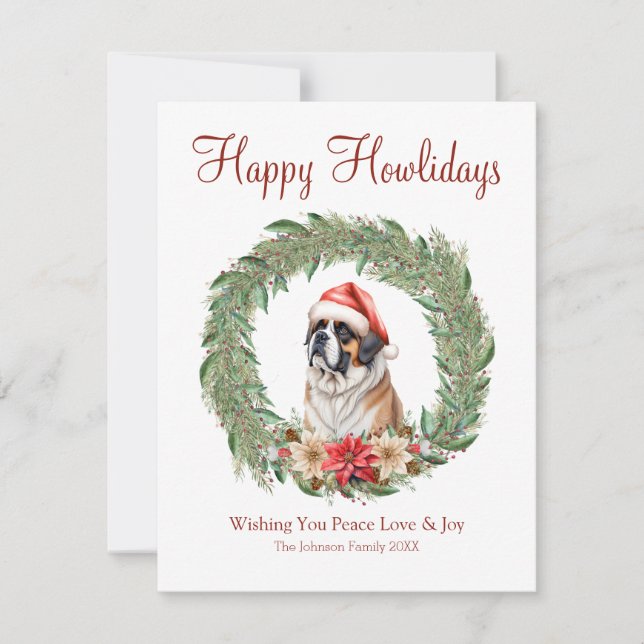 Tarjeta Festiva Felices Howlidays Cute Saint Bernard Dog (Anverso)