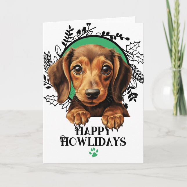 Tarjeta Festiva Felices Howlidays Dachshund Weiner Dog Navidades (Anverso)