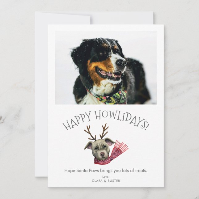 Tarjeta Festiva Felices Howlidays | Foto de Mascota de perro de Cu (Anverso)