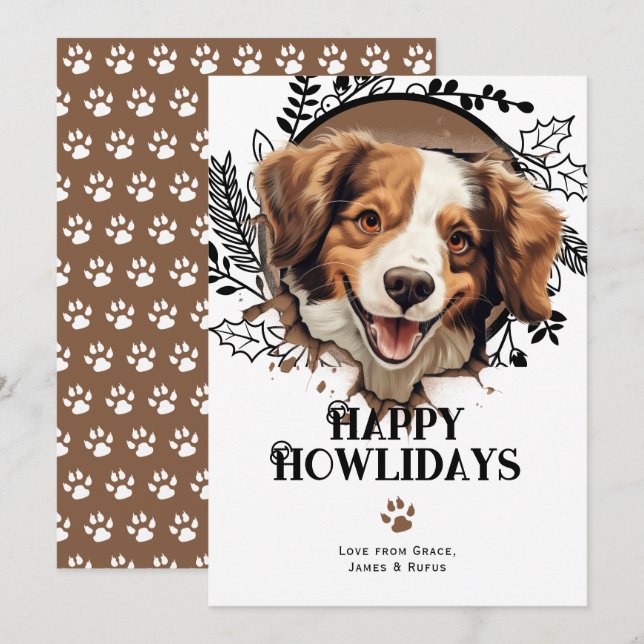 Tarjeta Festiva Felices Howlidays Kooikerhondje Dog Navidades (Anverso / Reverso)